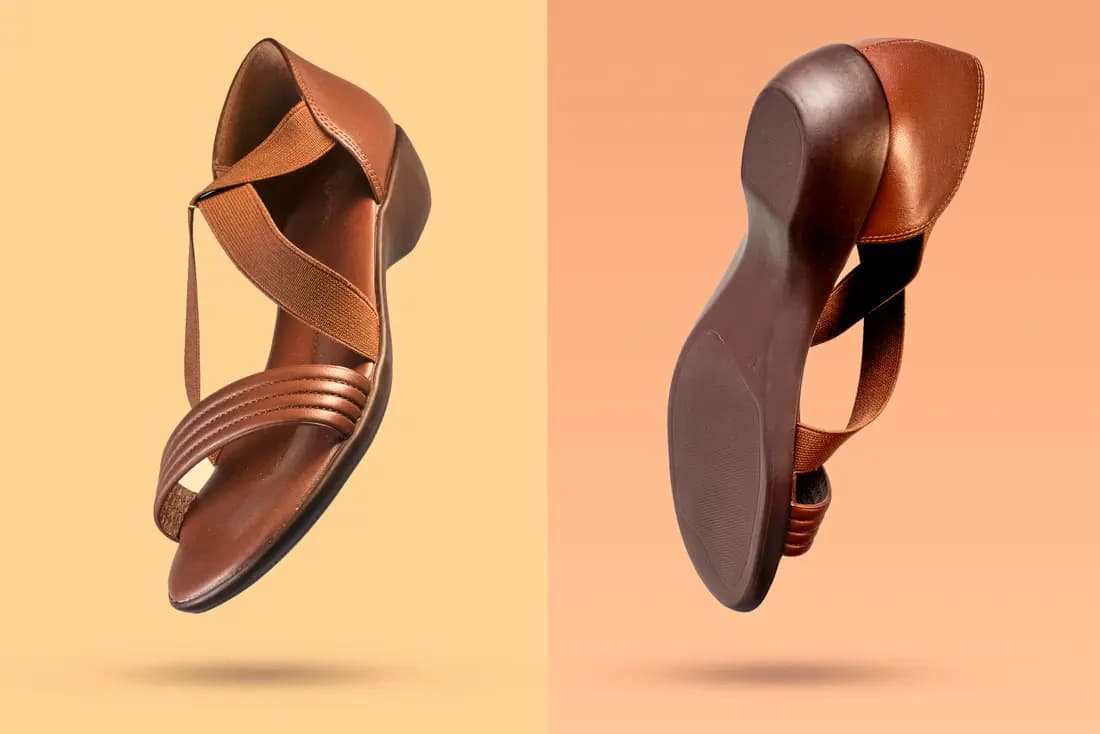 Luxury ladies sandal product photography with front and sole angles by Rahul Chanda, footwear photographer India