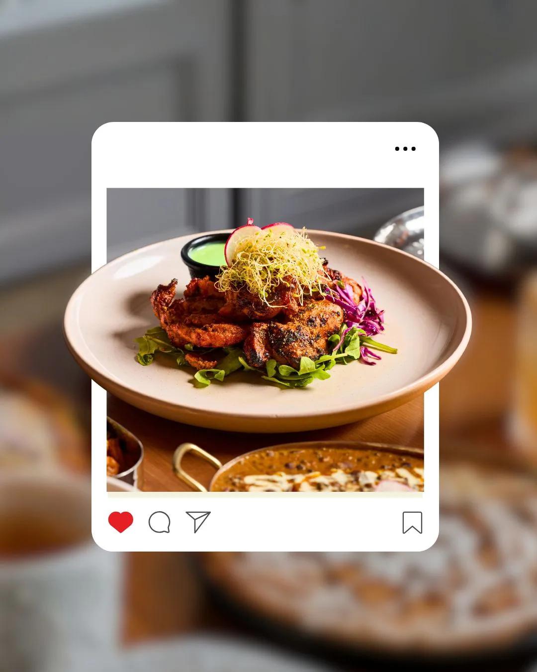 Instagram post mockup of a plated dish for restaurant social media by Rahul Chanda, commercial food photographer India