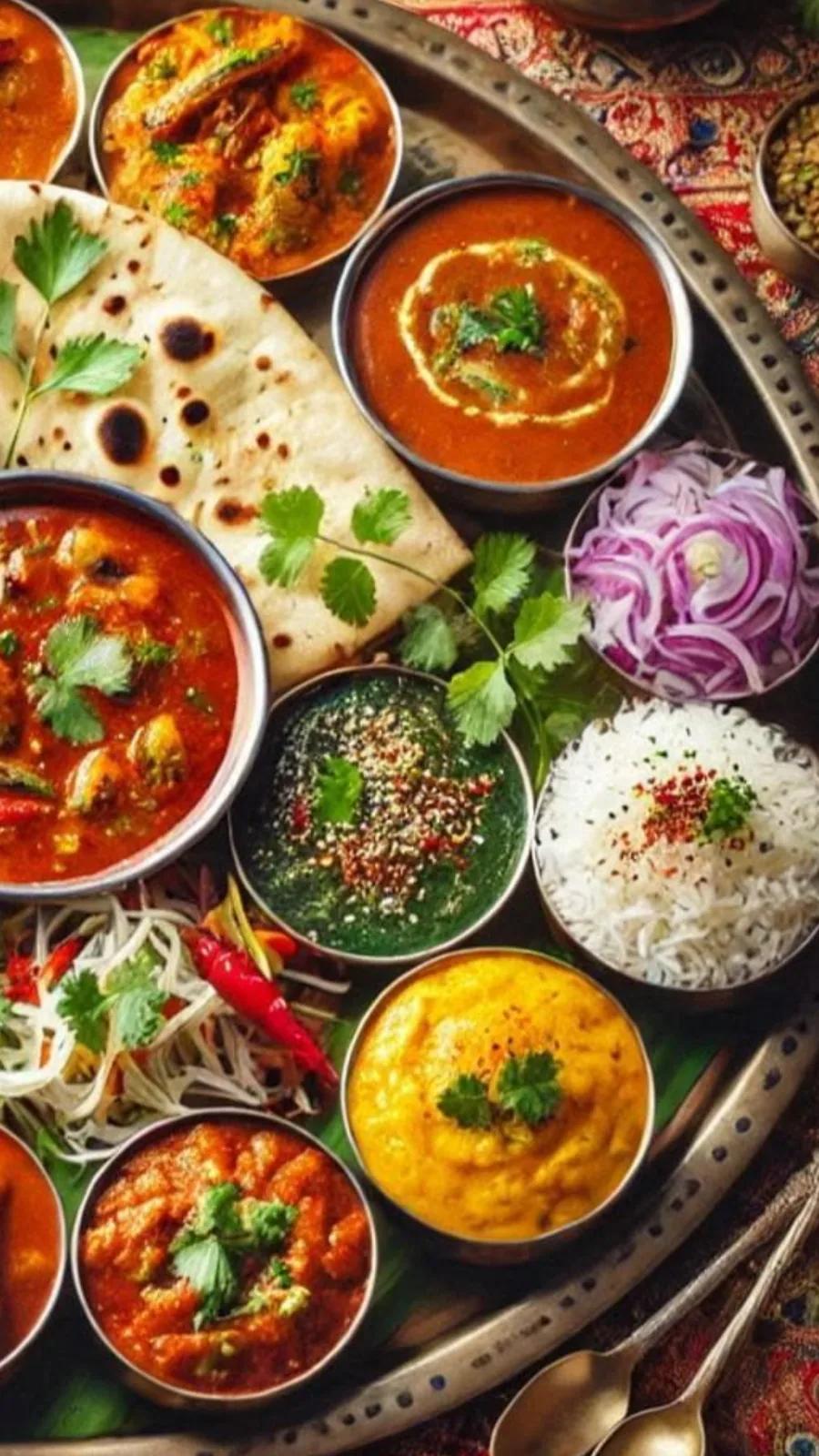 Colourful north Indian thali with naan, curry and rice, food photography by Rahul Chanda, food photographer India