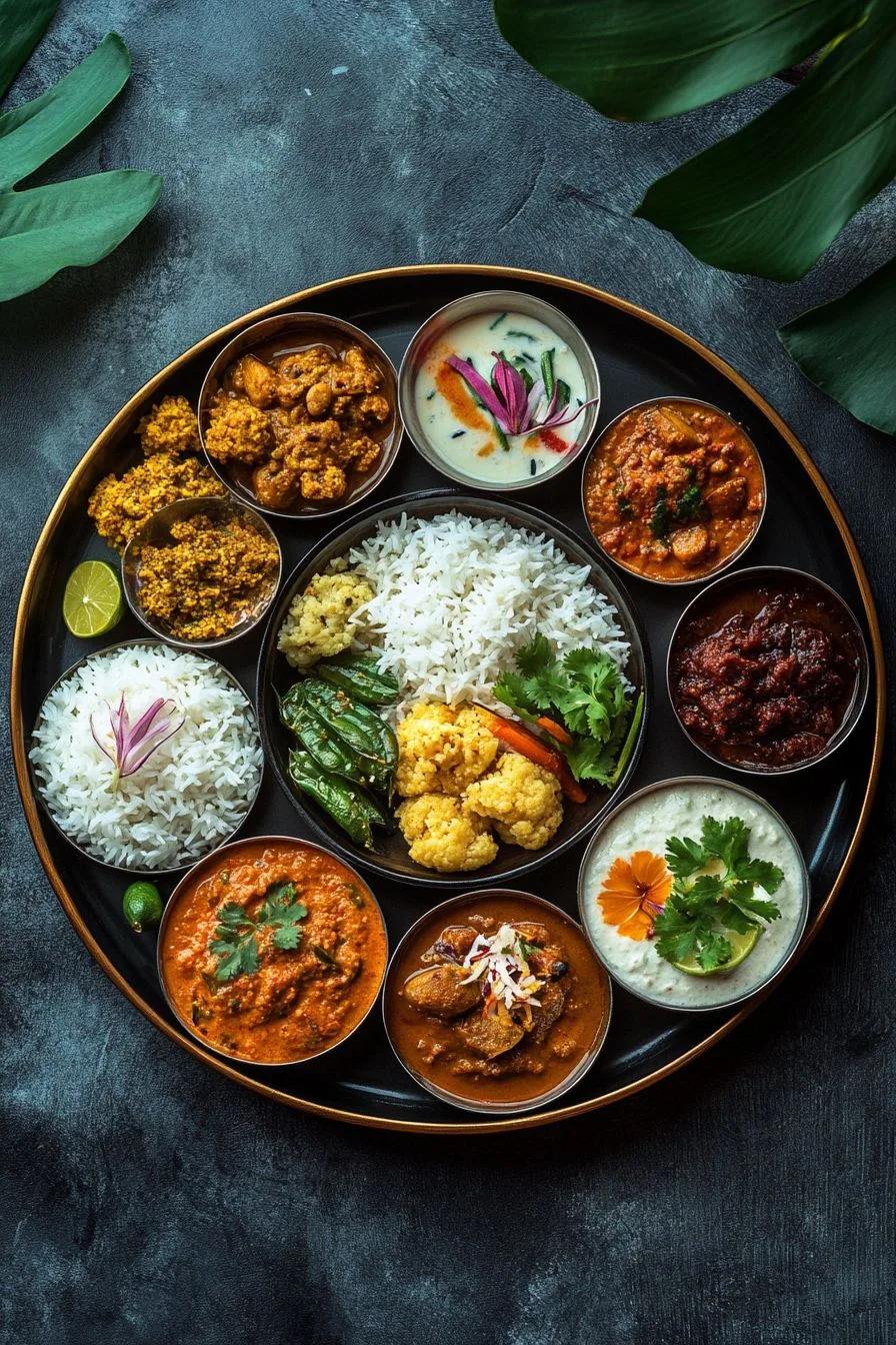 Brass thali with rice, dal and assorted katoris, Indian food photography by Rahul Chanda, food photographer in Dehradun